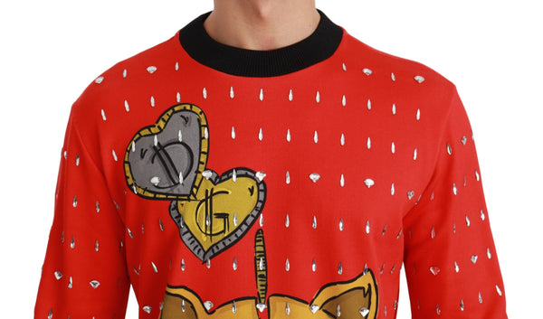 Dolce & Gabbana Elegant Red Crystal-Embellished Pullover Sweater