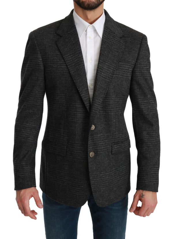 Dolce & Gabbana Elegant Gray Plaid Virgin Wool Blazer