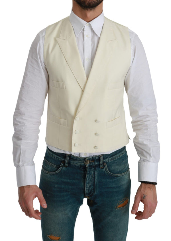 Dolce &amp; Gabbana White Waistcoat Muodollinen villaliivi