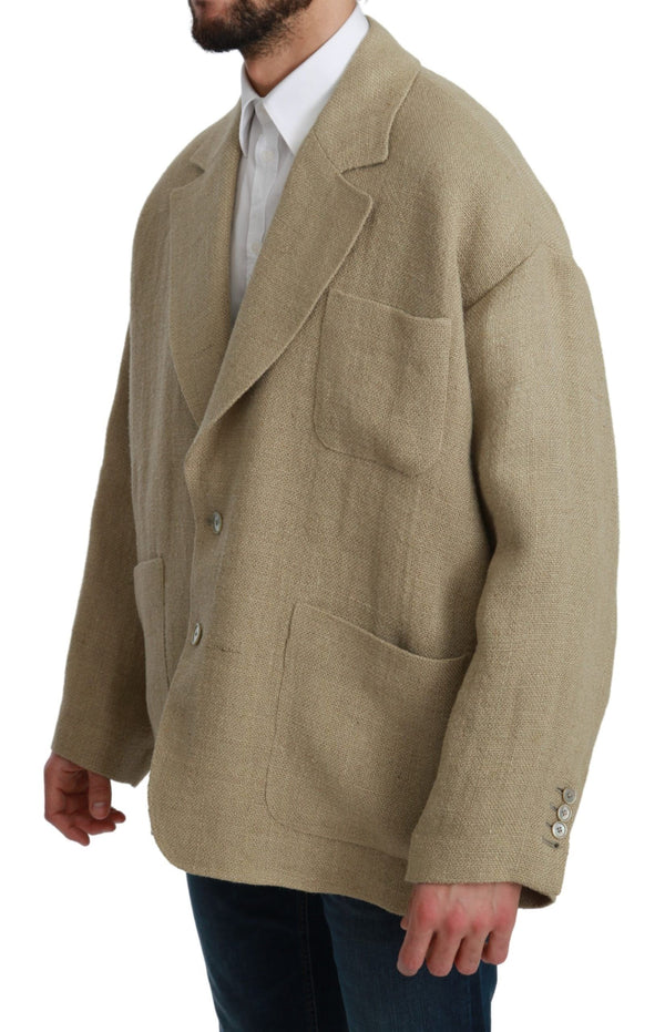 Dolce &amp; Gabbana Beige Jacket Coat 100% juutti Blazer Coat