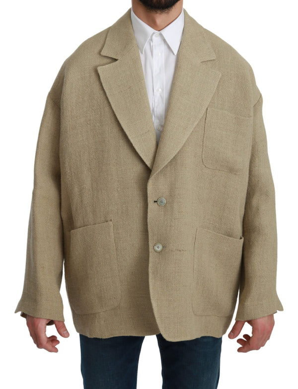 Dolce &amp; Gabbana Beige Jacket Coat 100% juutti Blazer Coat