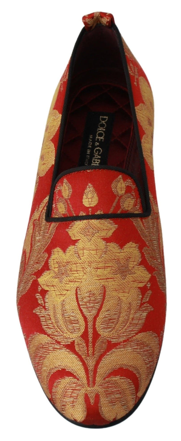 Dolce &amp; Gabbana Red Gold Brocade Tossut Loafers Kengät