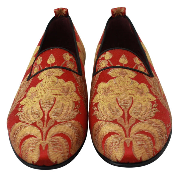 Dolce &amp; Gabbana Red Gold Brocade Tossut Loafers Kengät