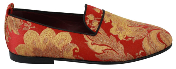 Dolce &amp; Gabbana Red Gold Brocade Tossut Loafers Kengät