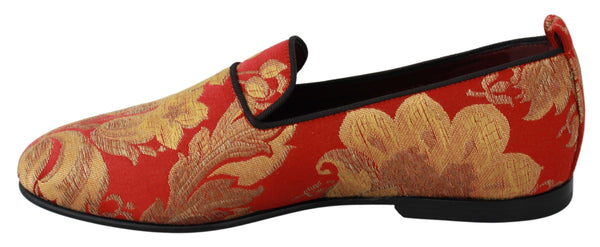 Dolce &amp; Gabbana Red Gold Brocade Tossut Loafers Kengät