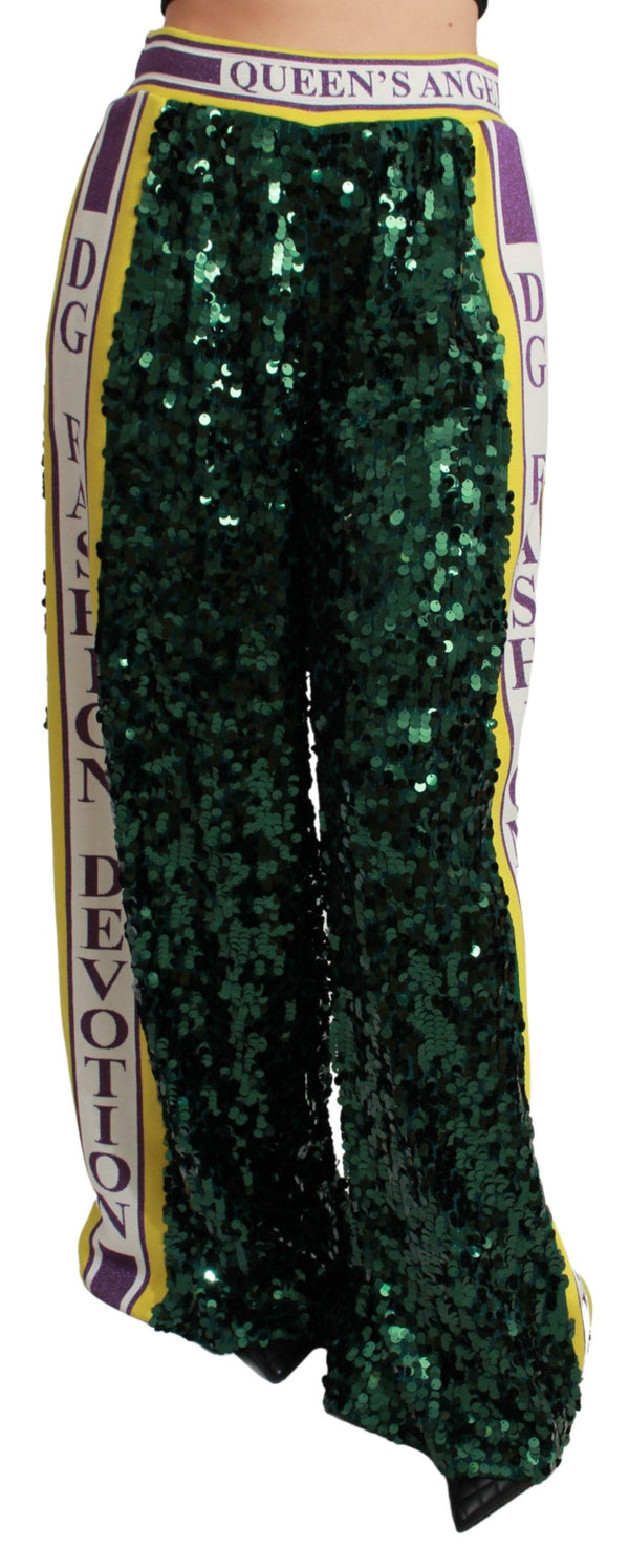 Dolce &amp; Gabbana Green Sequin Housut Queens Angel Pants