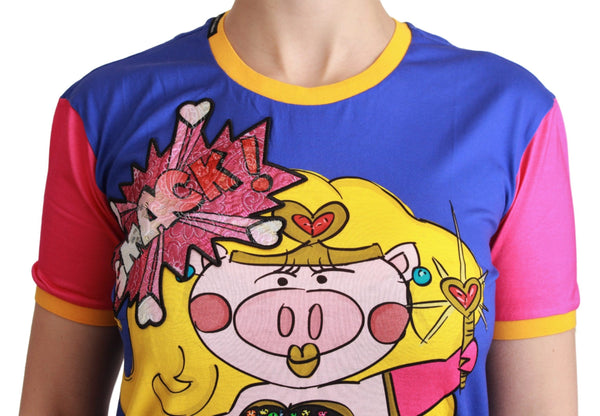 Dolce &amp; Gabbana Purple PIG SUPERGIRL Top Cotton T-paita