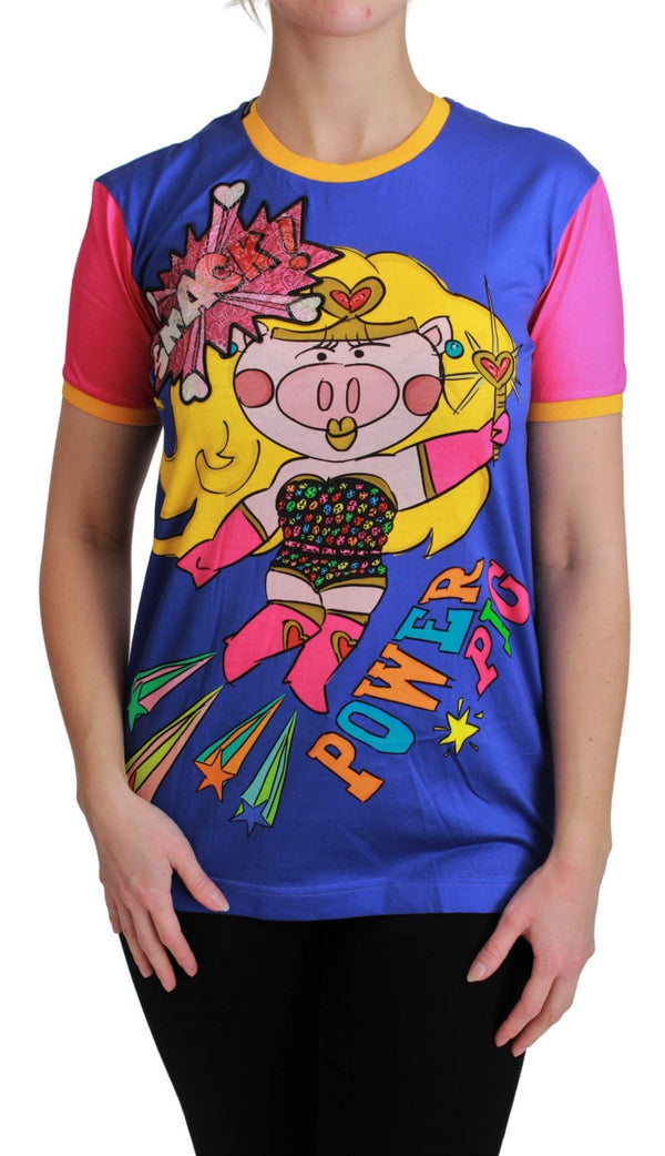 Dolce &amp; Gabbana Purple PIG SUPERGIRL Top Cotton T-paita