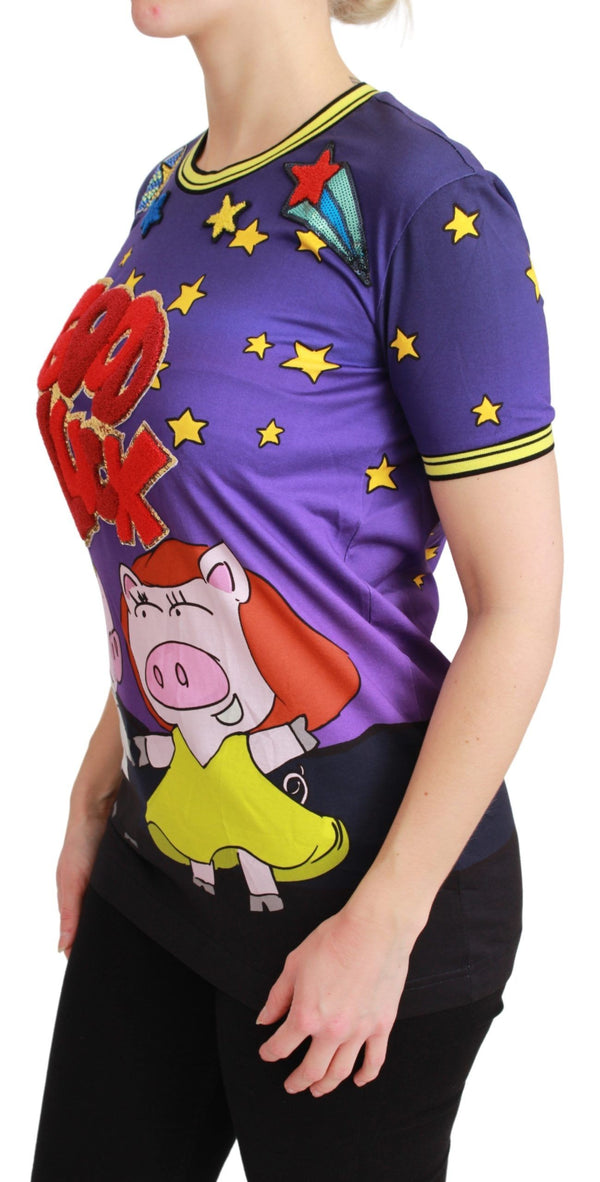 Dolce &amp; Gabbana Purple YEAR OF THE PIG Top Cotton T-paita