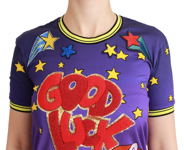 Dolce &amp; Gabbana Purple YEAR OF THE PIG Top Cotton T-paita