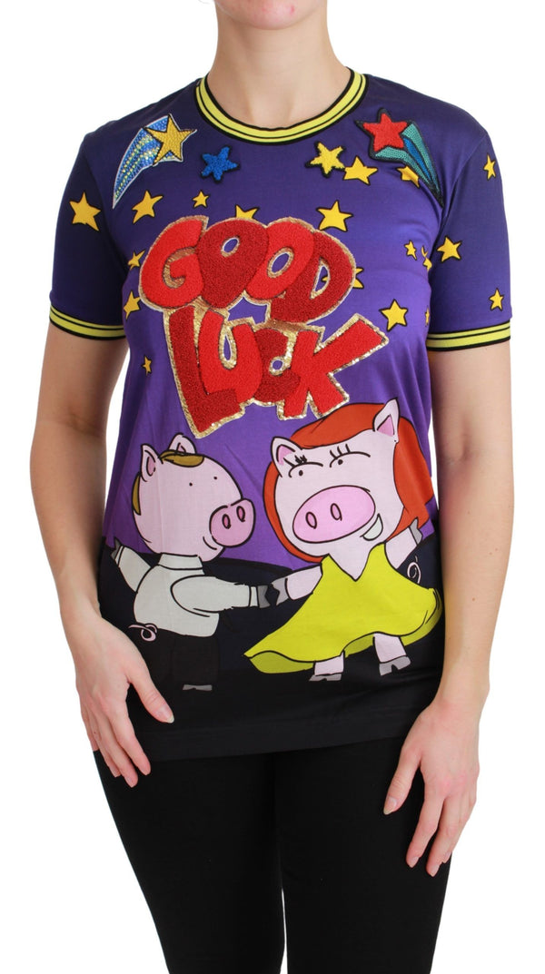 Dolce &amp; Gabbana Purple YEAR OF THE PIG Top Cotton T-paita