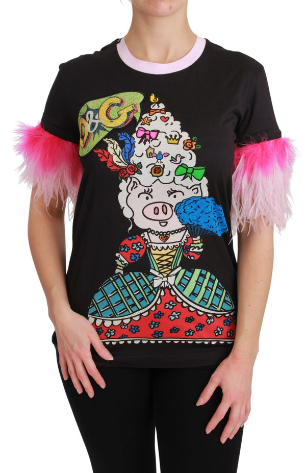 Dolce &amp; Gabbana musta YEAR OF THE PIG Top puuvillainen T-paita