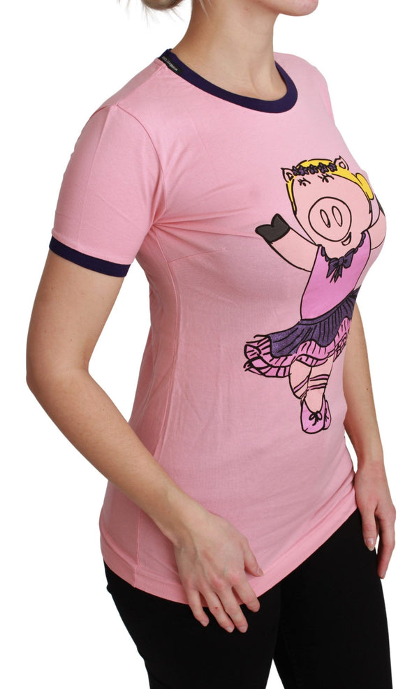 Dolce &amp; Gabbana Pink YEAR OF THE PIG Top puuvillainen T-paita