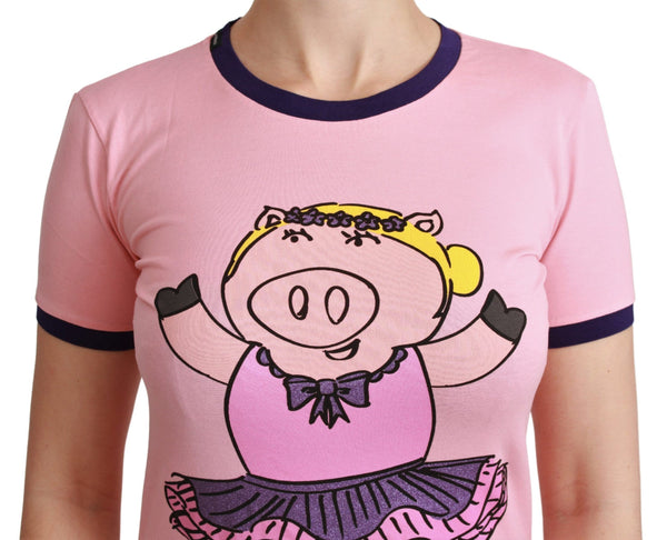 Dolce &amp; Gabbana Pink YEAR OF THE PIG Top puuvillainen T-paita