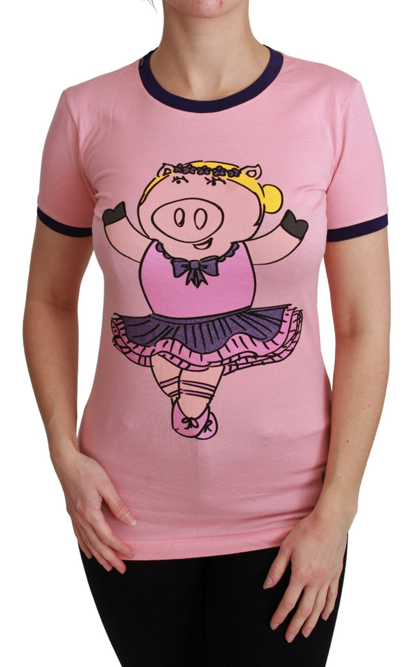 Dolce &amp; Gabbana Pink YEAR OF THE PIG Top puuvillainen T-paita