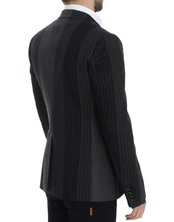 Dolce & Gabbana Elegant Gray Striped Wool Slim Blazer