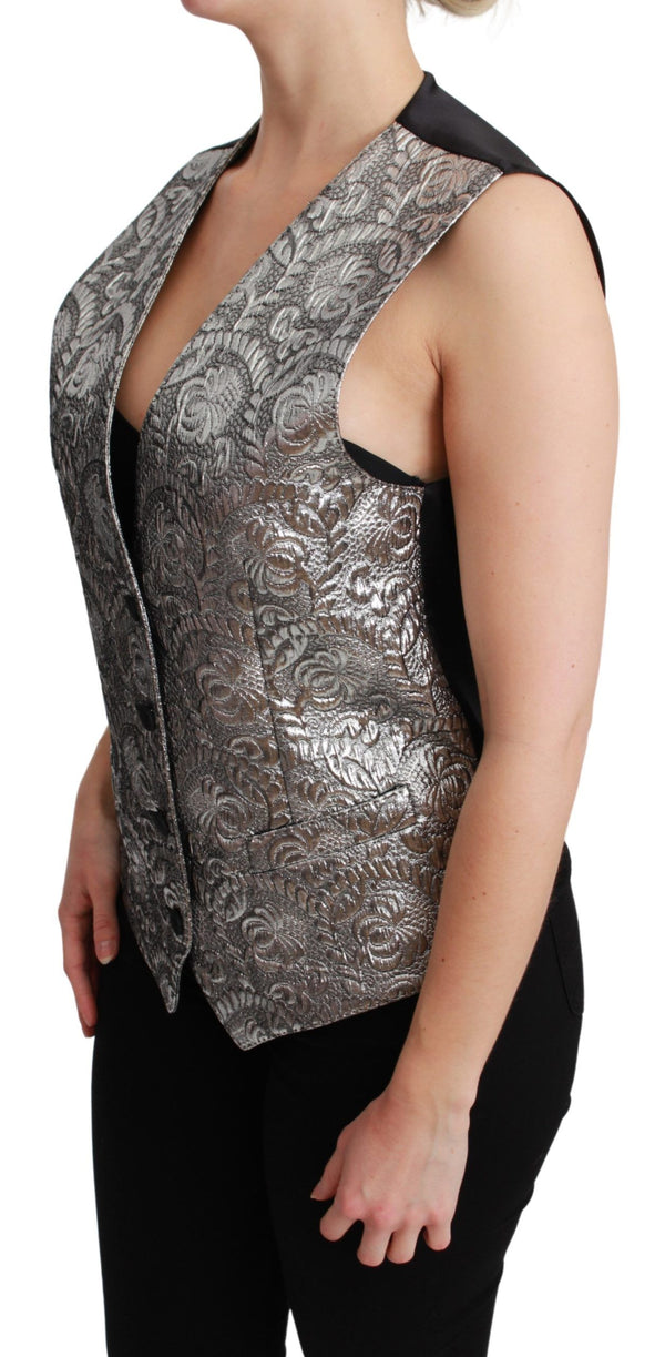 Dolce &amp; Gabbana Silver Brocade -hihaton metallinen toppi