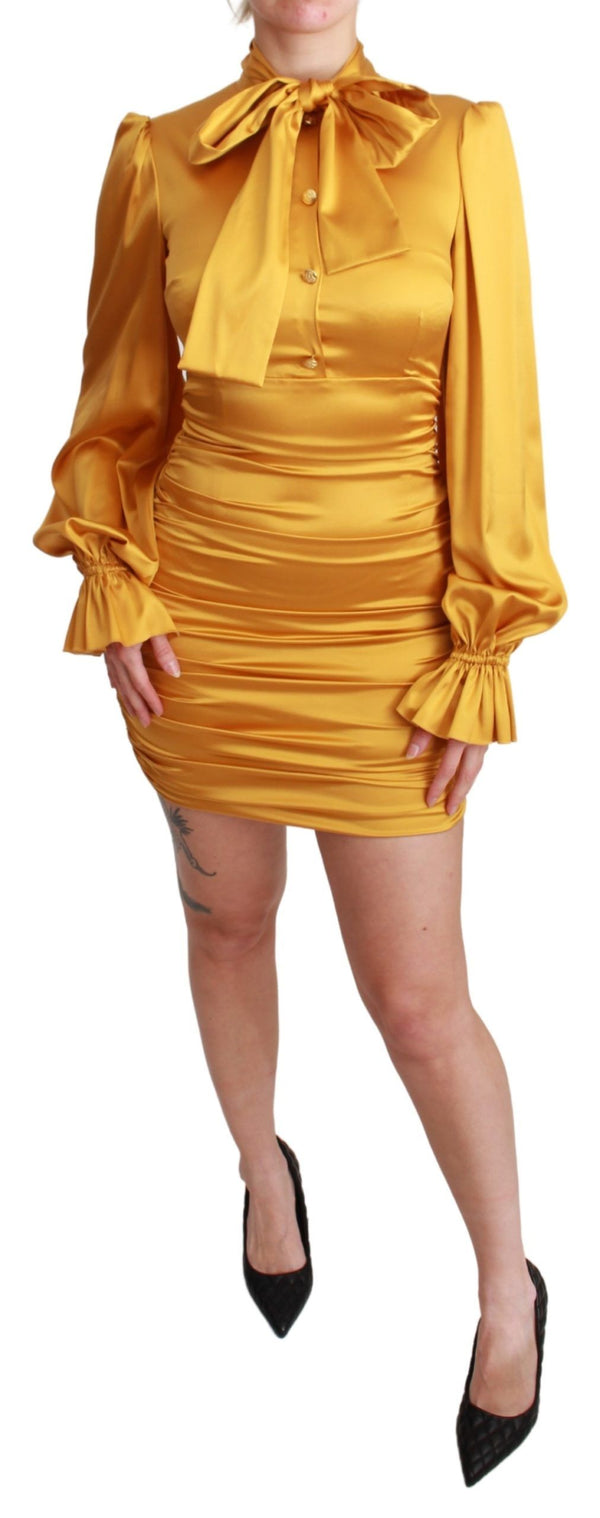 Dolce &amp; Gabbana Yellow Silk Stretch Sheath Bodycon -minimekko