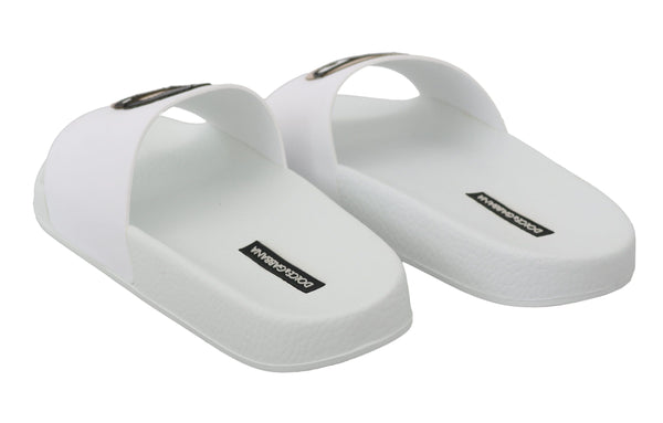 Dolce &amp; Gabbana White Leather #dgfamily Slides Shoes Sandaalit