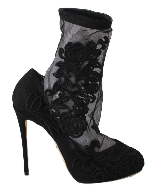 Dolce &amp; Gabbana Black Roses Stiletto-saappaat Sukat Kengät