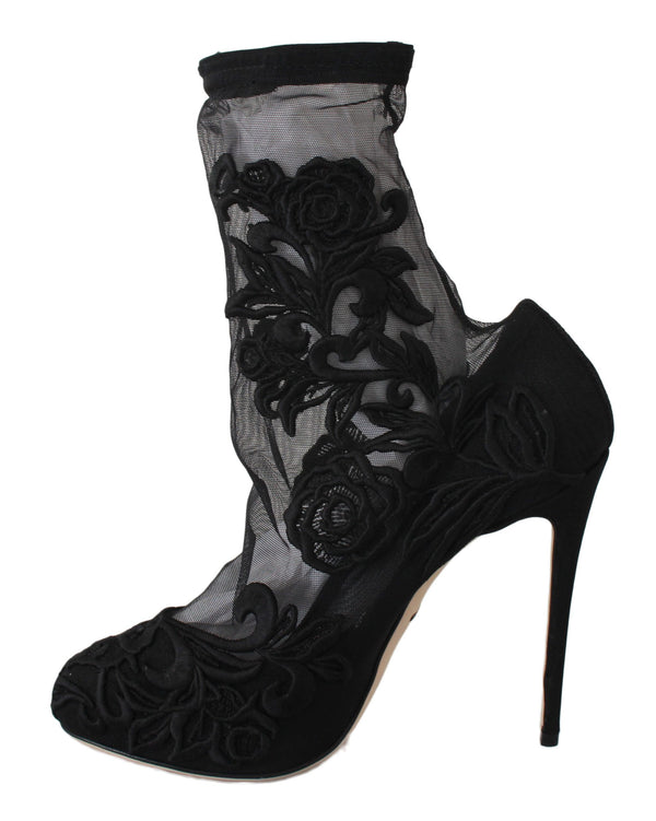 Dolce &amp; Gabbana Black Roses Stiletto-saappaat Sukat Kengät