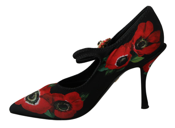 Dolce &amp; Gabbana mustat punaiset kukkaiset Mary Janes Pumps -kengät