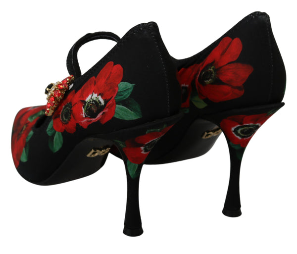 Dolce &amp; Gabbana mustat punaiset kukkaiset Mary Janes Pumps -kengät