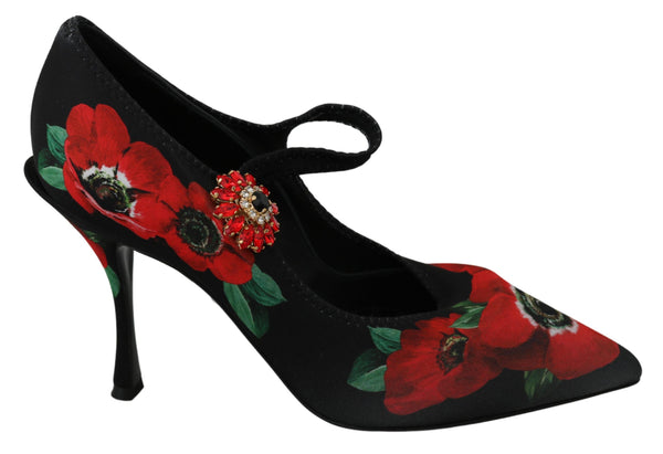 Dolce &amp; Gabbana mustat punaiset kukkaiset Mary Janes Pumps -kengät