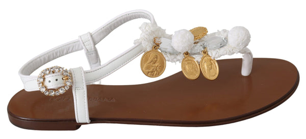 Dolce &amp; Gabbana White Leather Coins Varvastossut Sandaalit Kengät