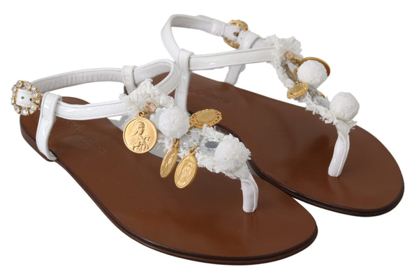 Dolce &amp; Gabbana White Leather Coins Varvastossut Sandaalit Kengät