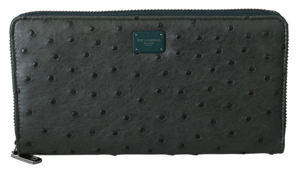 Dolce & Gabbana Exquisite Green Ostrich Leather Continental Wallet