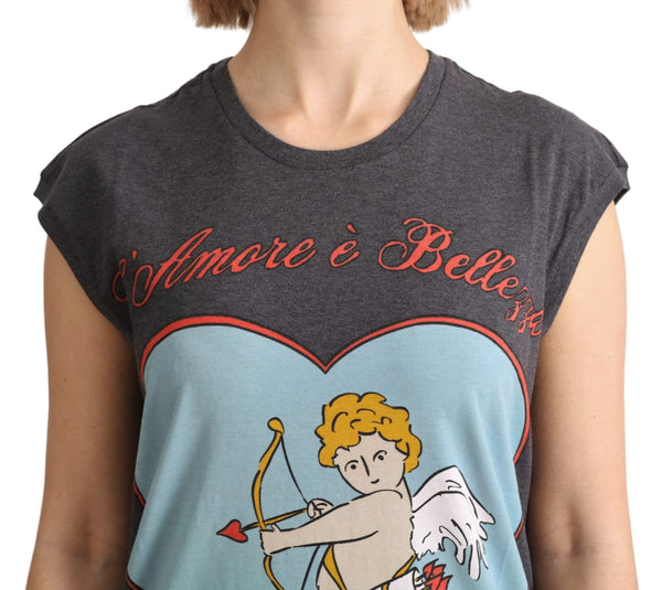 Dolce &amp; Gabbana Grey Cotton L' Amore Top Tank T-paita