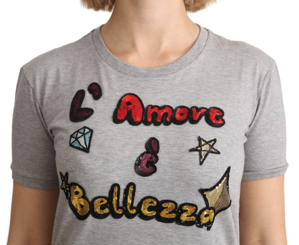 Dolce &amp; Gabbana Grey Cotton Amore e Bellezza Top T-paita