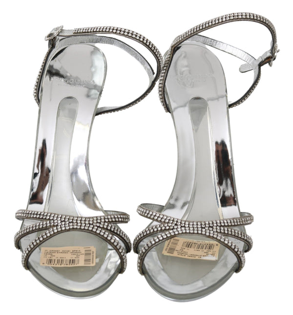 Dolce &amp; Gabbana Silver Crystal Ankle Strap Sandals -kengät