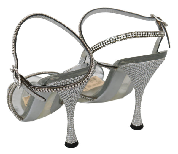 Dolce &amp; Gabbana Silver Crystal Ankle Strap Sandals -kengät