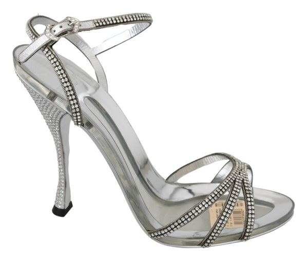 Dolce &amp; Gabbana Silver Crystal Ankle Strap Sandals -kengät