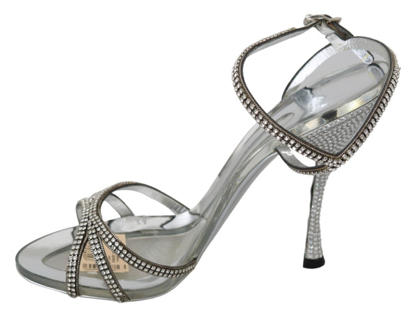 Dolce &amp; Gabbana Silver Crystal Ankle Strap Sandals -kengät