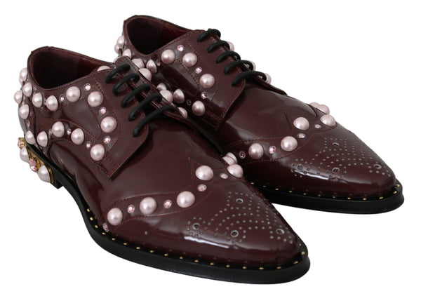 Dolce &amp; Gabbana Bordeaux Leather Crystal Pearls -muodolliset kengät