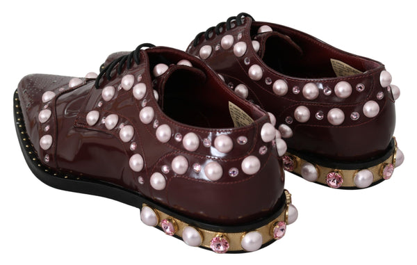 Dolce &amp; Gabbana Bordeaux Leather Crystal Pearls -muodolliset kengät