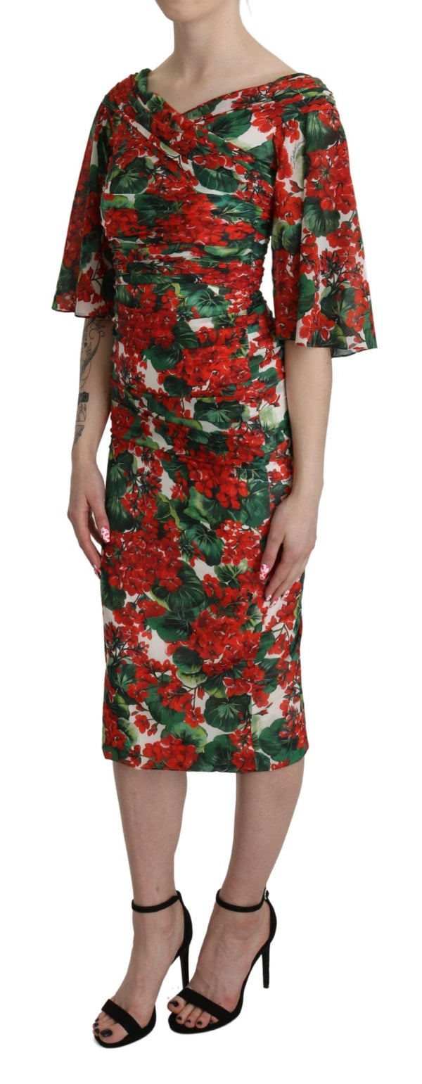 Dolce &amp; Gabbana punainen kukkainen tuppi Midi Silk Stretch -mekko