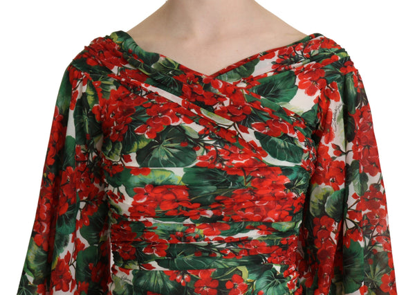 Dolce &amp; Gabbana punainen kukkainen tuppi Midi Silk Stretch -mekko