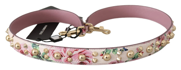Dolce & Gabbana Pink Floral Leather Stud Accessory Shoulder Strap