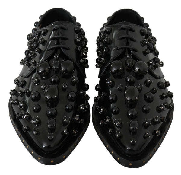 Dolce &amp; Gabbana Black Leather Crystals -mekko Broque-kengät