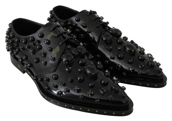 Dolce &amp; Gabbana Black Leather Crystals -mekko Broque-kengät