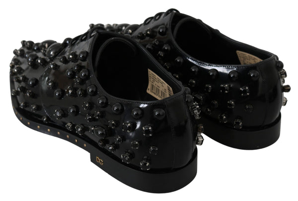 Dolce &amp; Gabbana Black Leather Crystals -mekko Broque-kengät