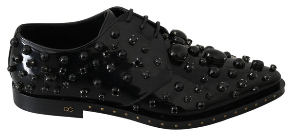 Dolce &amp; Gabbana Black Leather Crystals -mekko Broque-kengät