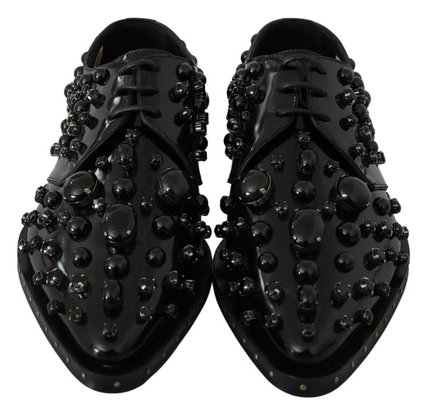 Dolce &amp; Gabbana Black Leather Crystals -mekko Broque-kengät