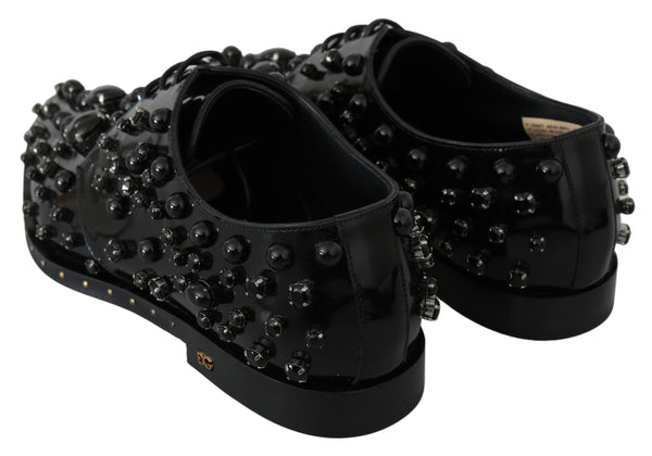 Dolce &amp; Gabbana Black Leather Crystals -mekko Broque-kengät