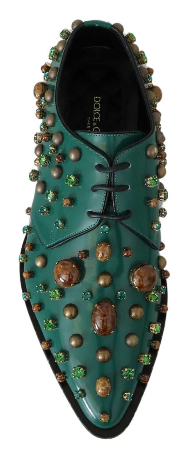 Dolce &amp; Gabbana Green Leather Crystal Dress Broque -kengät