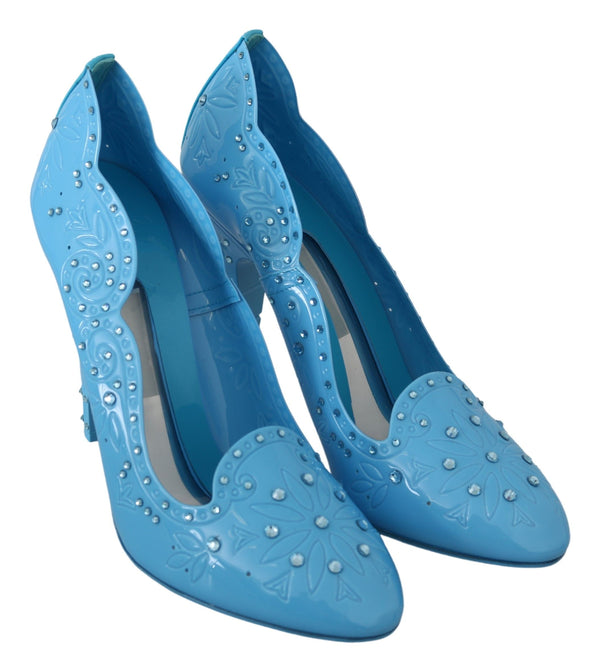 Dolce &amp; Gabbana Blue Crystal Floral CINDERELLA Heels -kengät